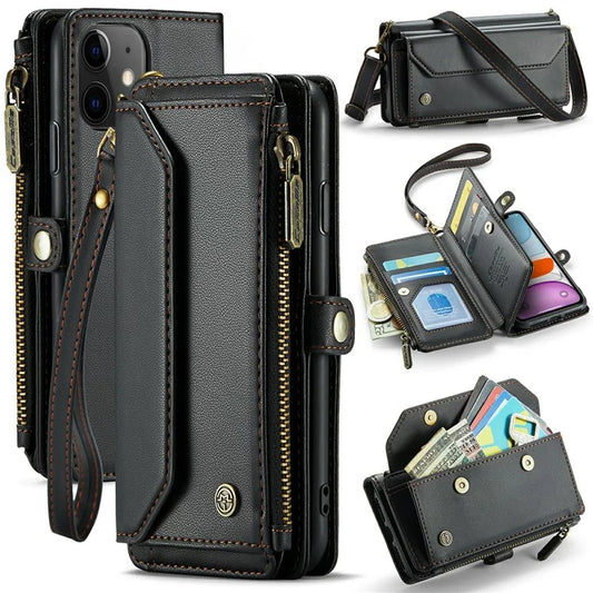 CASEME C36 Series For iPhone 11 Case Wallet Flip PU Leather Phone Cover with Wrist Strap / Shoulder Strap