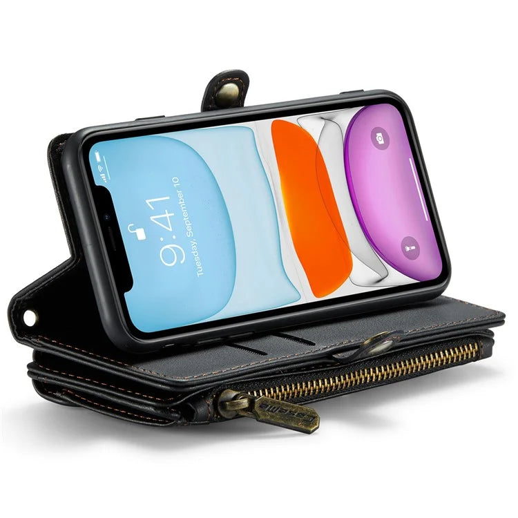 CASEME C36 Series For iPhone 11 Case Wallet Flip PU Leather Phone Cover with Wrist Strap / Shoulder Strap