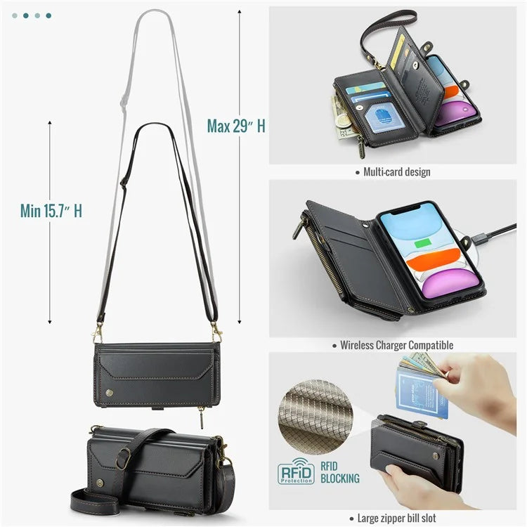 CASEME C36 Series For iPhone 11 Case Wallet Flip PU Leather Phone Cover with Wrist Strap / Shoulder Strap