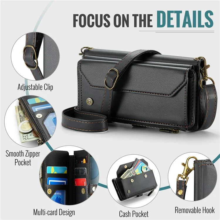 CASEME C36 Series For iPhone 11 Case Wallet Flip PU Leather Phone Cover with Wrist Strap / Shoulder Strap