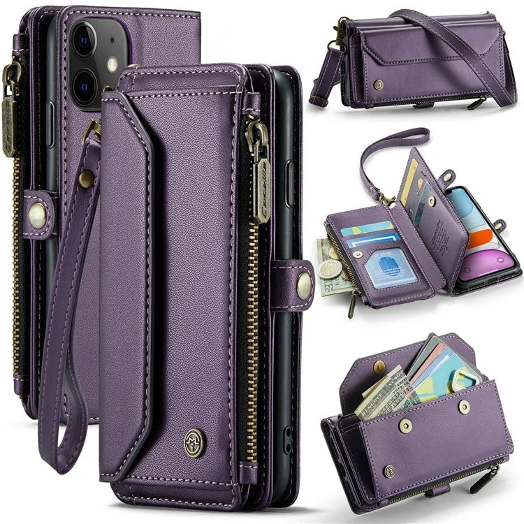 CASEME C36 Series For iPhone 11 Case Wallet Flip PU Leather Phone Cover with Wrist Strap / Shoulder Strap