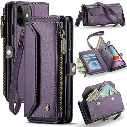 CASEME C36 Series For iPhone 11 Case Wallet Flip PU Leather Phone Cover with Wrist Strap / Shoulder Strap