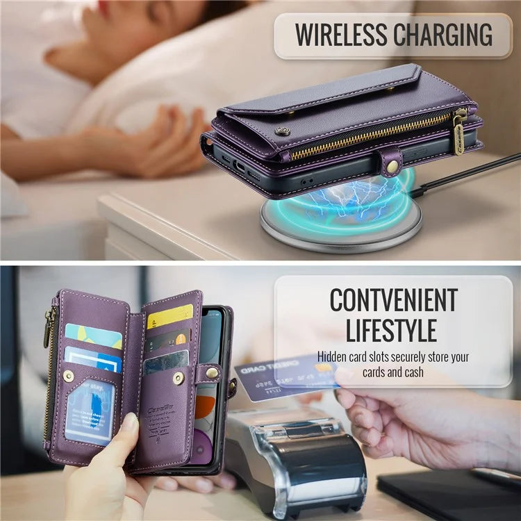CASEME C36 Series For iPhone 11 Case Wallet Flip PU Leather Phone Cover with Wrist Strap / Shoulder Strap