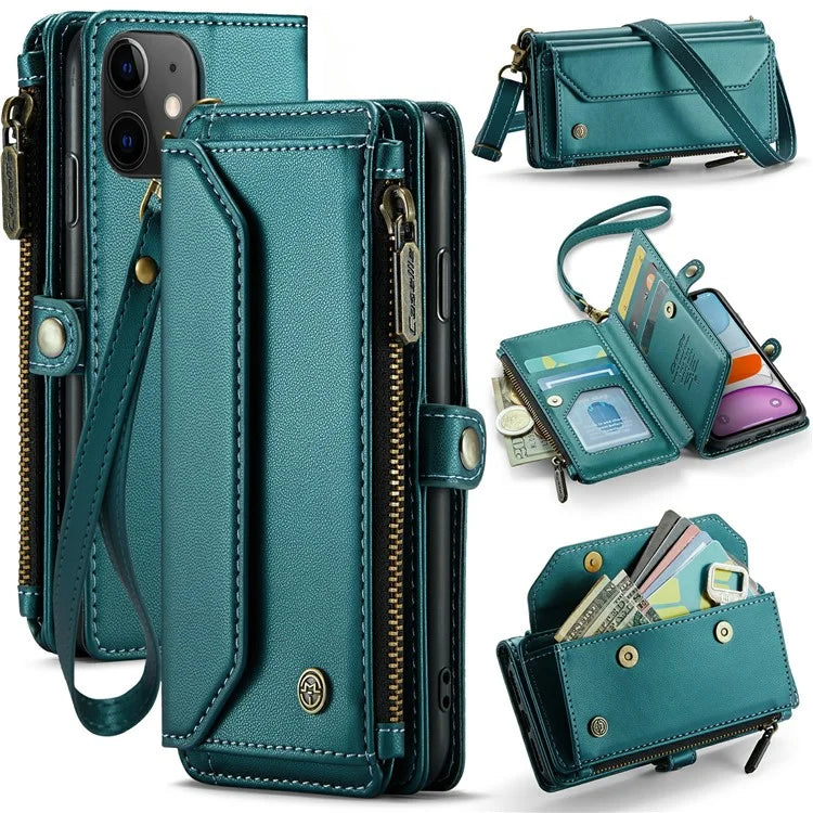 CASEME C36 Series For iPhone 11 Case Wallet Flip PU Leather Phone Cover with Wrist Strap / Shoulder Strap