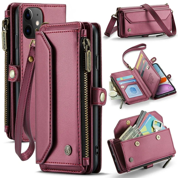 CASEME C36 Series For iPhone 11 Case Wallet Flip PU Leather Phone Cover with Wrist Strap / Shoulder Strap