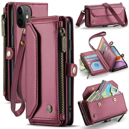CASEME C36 Series For iPhone 11 Case Wallet Flip PU Leather Phone Cover with Wrist Strap / Shoulder Strap