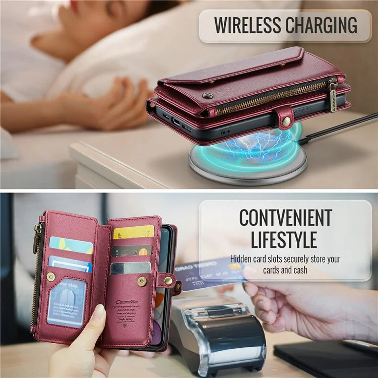 CASEME C36 Series For iPhone 11 Case Wallet Flip PU Leather Phone Cover with Wrist Strap / Shoulder Strap