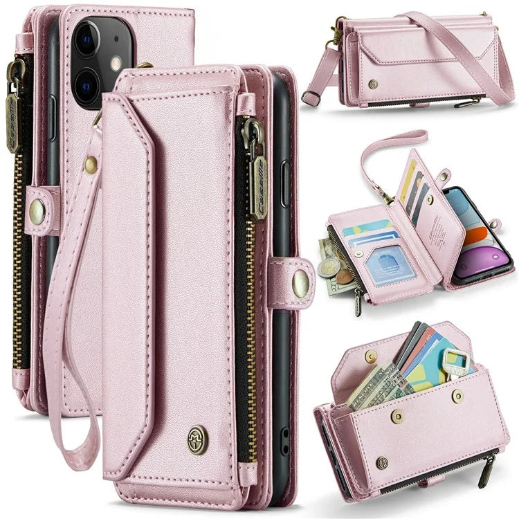 CASEME C36 Series For iPhone 11 Case Wallet Flip PU Leather Phone Cover with Wrist Strap / Shoulder Strap