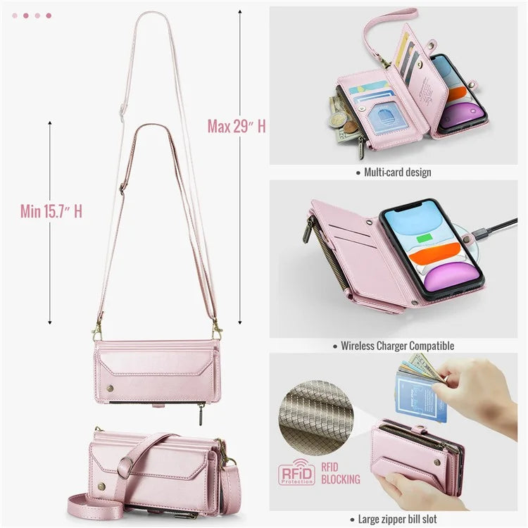 CASEME C36 Series For iPhone 11 Case Wallet Flip PU Leather Phone Cover with Wrist Strap / Shoulder Strap