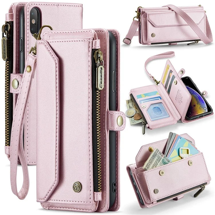 CASEME C36 Series For iPhone X / XS Crossbody Case RFID Blocking PU Leather Zipper Phone Cover