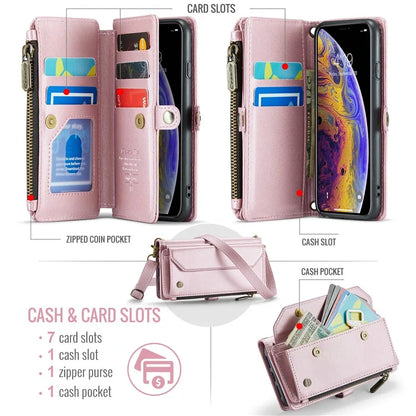 CASEME C36 Series For iPhone X / XS Crossbody Case RFID Blocking PU Leather Zipper Phone Cover