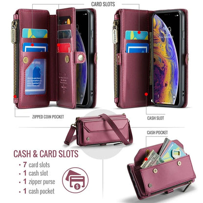 CASEME C36 Series For iPhone X / XS Crossbody Case RFID Blocking PU Leather Zipper Phone Cover