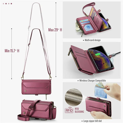 CASEME C36 Series For iPhone X / XS Crossbody Case RFID Blocking PU Leather Zipper Phone Cover