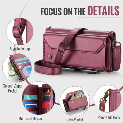 CASEME C36 Series For iPhone X / XS Crossbody Case RFID Blocking PU Leather Zipper Phone Cover