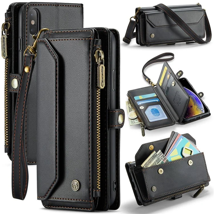 CASEME C36 Series For iPhone X / XS Crossbody Case RFID Blocking PU Leather Zipper Phone Cover