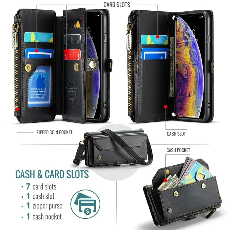 CASEME C36 Series For iPhone X / XS Crossbody Case RFID Blocking PU Leather Zipper Phone Cover