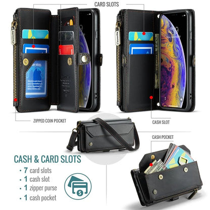 CASEME C36 Series For iPhone X / XS Crossbody Case RFID Blocking PU Leather Zipper Phone Cover