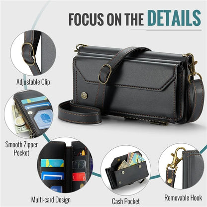CASEME C36 Series For iPhone X / XS Crossbody Case RFID Blocking PU Leather Zipper Phone Cover