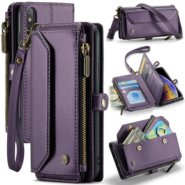 CASEME C36 Series For iPhone X / XS Crossbody Case RFID Blocking PU Leather Zipper Phone Cover