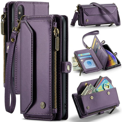 CASEME C36 Series For iPhone X / XS Crossbody Case RFID Blocking PU Leather Zipper Phone Cover
