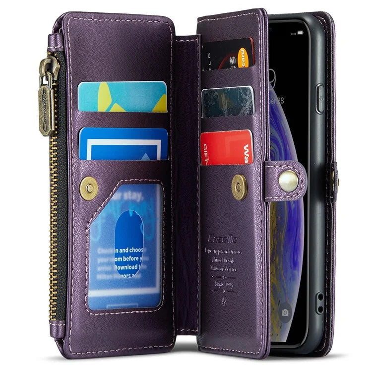 CASEME C36 Series For iPhone X / XS Crossbody Case RFID Blocking PU Leather Zipper Phone Cover