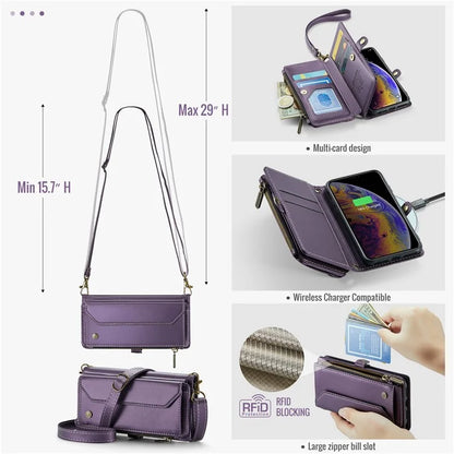 CASEME C36 Series For iPhone X / XS Crossbody Case RFID Blocking PU Leather Zipper Phone Cover