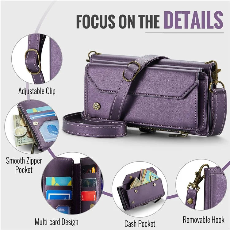 CASEME C36 Series For iPhone X / XS Crossbody Case RFID Blocking PU Leather Zipper Phone Cover