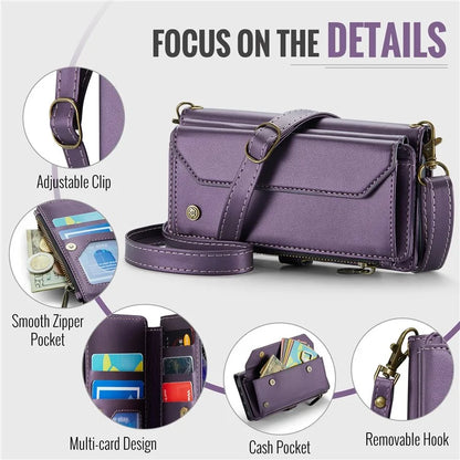 CASEME C36 Series For iPhone X / XS Crossbody Case RFID Blocking PU Leather Zipper Phone Cover