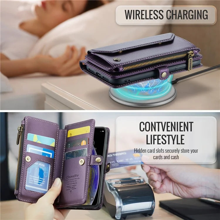 CASEME C36 Series For iPhone X / XS Crossbody Case RFID Blocking PU Leather Zipper Phone Cover