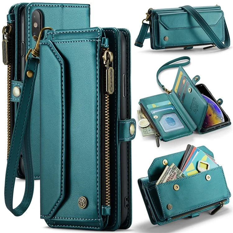 CASEME C36 Series For iPhone X / XS Crossbody Case RFID Blocking PU Leather Zipper Phone Cover