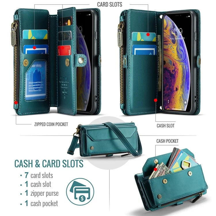 CASEME C36 Series For iPhone X / XS Crossbody Case RFID Blocking PU Leather Zipper Phone Cover