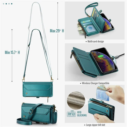 CASEME C36 Series For iPhone X / XS Crossbody Case RFID Blocking PU Leather Zipper Phone Cover