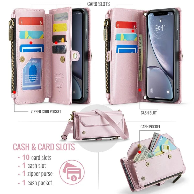 CASEME C36 Series For iPhone XR Case Zipper Handbag Purse RFID Blocking PU Leather Phone Cover