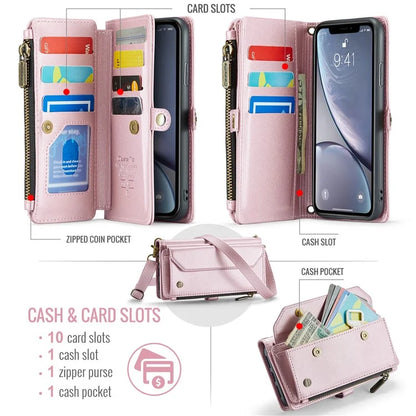 CASEME C36 Series For iPhone XR Case Zipper Handbag Purse RFID Blocking PU Leather Phone Cover