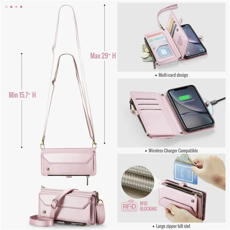 CASEME C36 Series For iPhone XR Case Zipper Handbag Purse RFID Blocking PU Leather Phone Cover