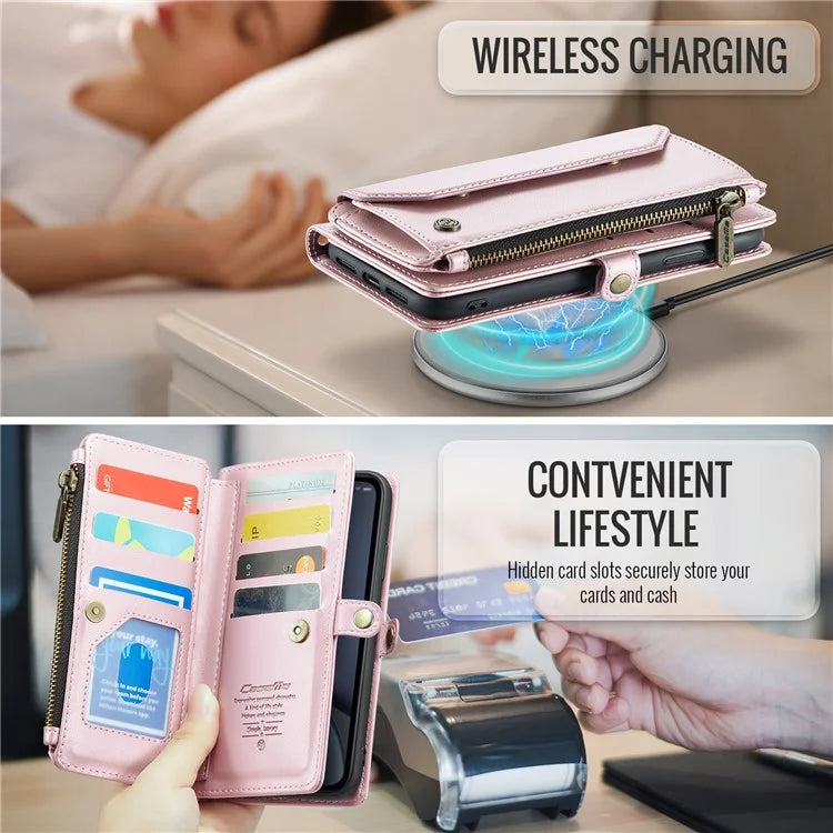 CASEME C36 Series For iPhone XR Case Zipper Handbag Purse RFID Blocking PU Leather Phone Cover