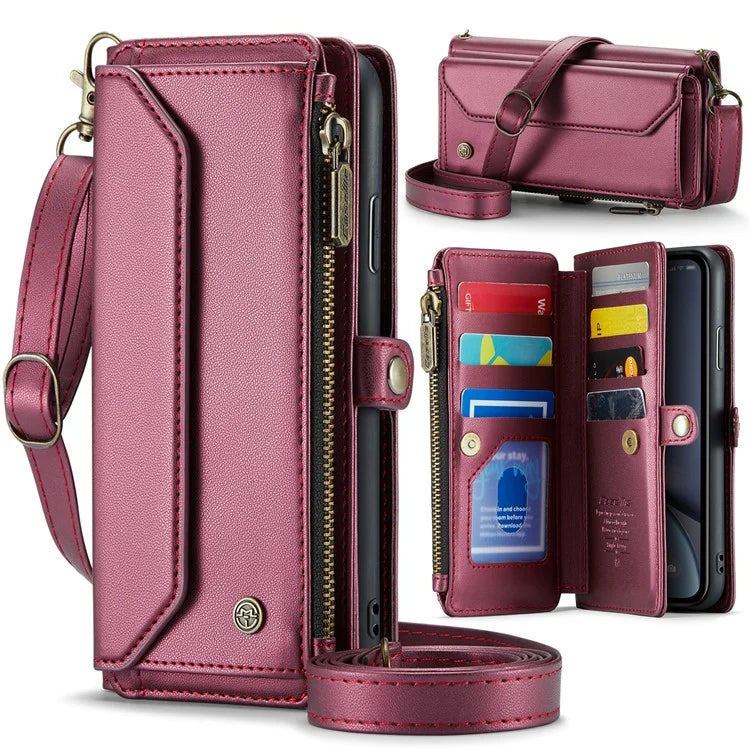 CASEME C36 Series For iPhone XR Case Zipper Handbag Purse RFID Blocking PU Leather Phone Cover