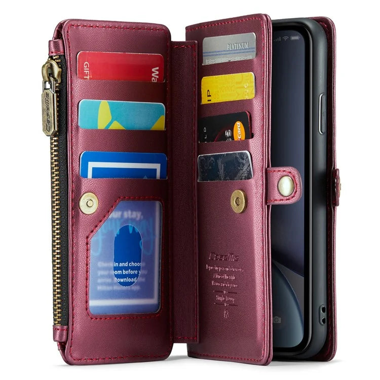 CASEME C36 Series For iPhone XR Case Zipper Handbag Purse RFID Blocking PU Leather Phone Cover