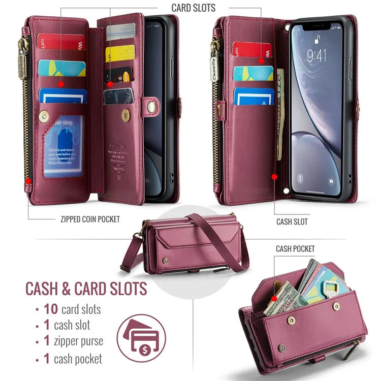 CASEME C36 Series For iPhone XR Case Zipper Handbag Purse RFID Blocking PU Leather Phone Cover