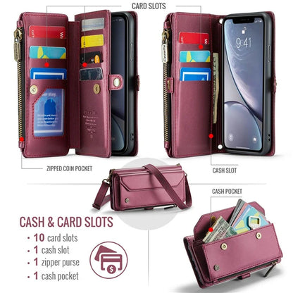 CASEME C36 Series For iPhone XR Case Zipper Handbag Purse RFID Blocking PU Leather Phone Cover