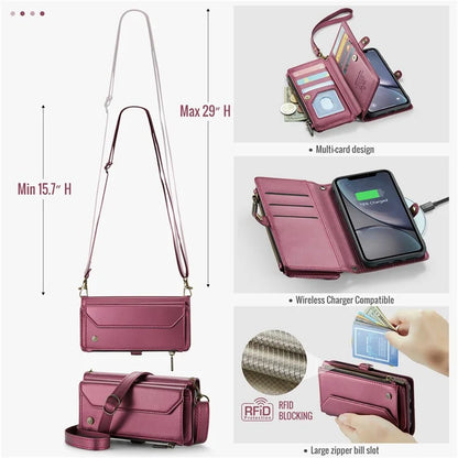 CASEME C36 Series For iPhone XR Case Zipper Handbag Purse RFID Blocking PU Leather Phone Cover