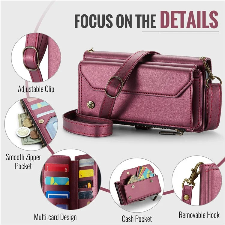 CASEME C36 Series For iPhone XR Case Zipper Handbag Purse RFID Blocking PU Leather Phone Cover
