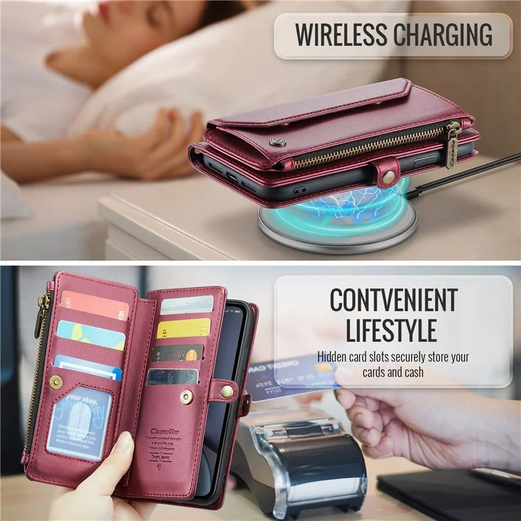 CASEME C36 Series For iPhone XR Case Zipper Handbag Purse RFID Blocking PU Leather Phone Cover