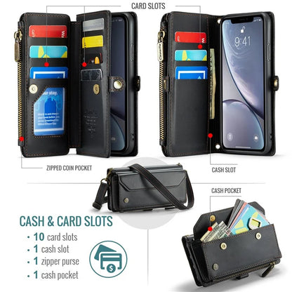 CASEME C36 Series For iPhone XR Case Zipper Handbag Purse RFID Blocking PU Leather Phone Cover