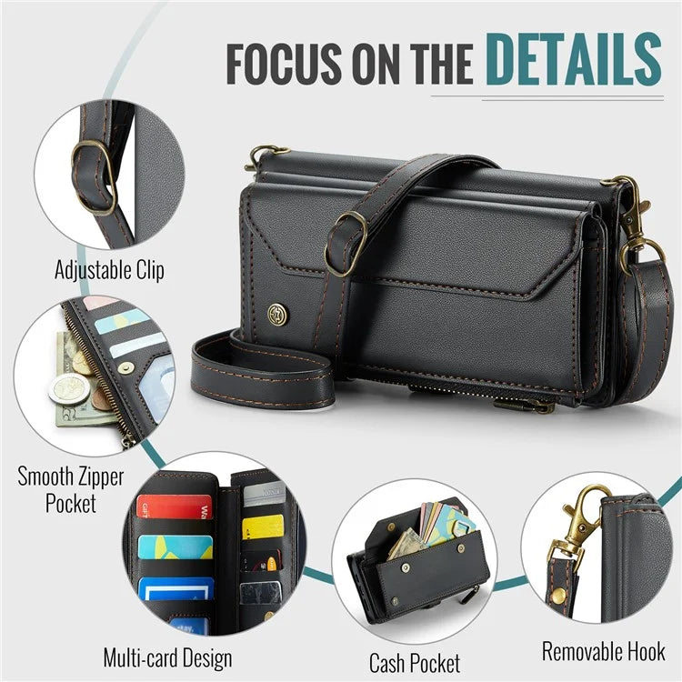 CASEME C36 Series For iPhone XR Case Zipper Handbag Purse RFID Blocking PU Leather Phone Cover
