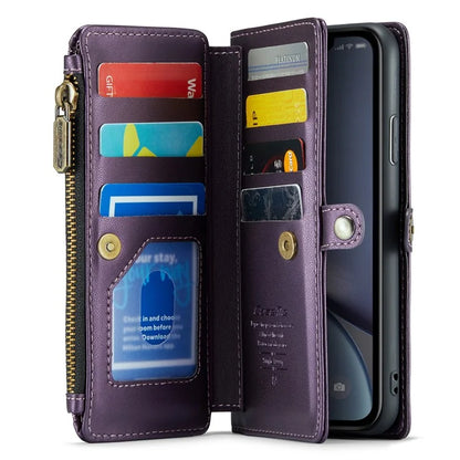 CASEME C36 Series For iPhone XR Case Zipper Handbag Purse RFID Blocking PU Leather Phone Cover