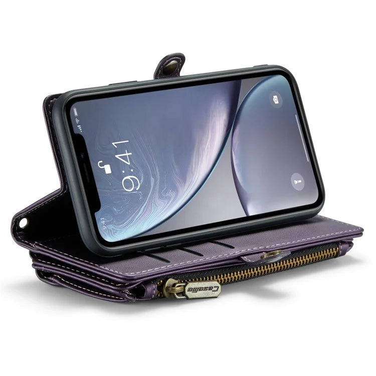 CASEME C36 Series For iPhone XR Case Zipper Handbag Purse RFID Blocking PU Leather Phone Cover
