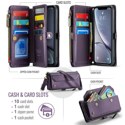 CASEME C36 Series For iPhone XR Case Zipper Handbag Purse RFID Blocking PU Leather Phone Cover