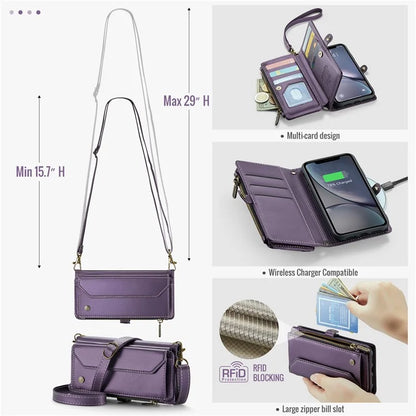 CASEME C36 Series For iPhone XR Case Zipper Handbag Purse RFID Blocking PU Leather Phone Cover