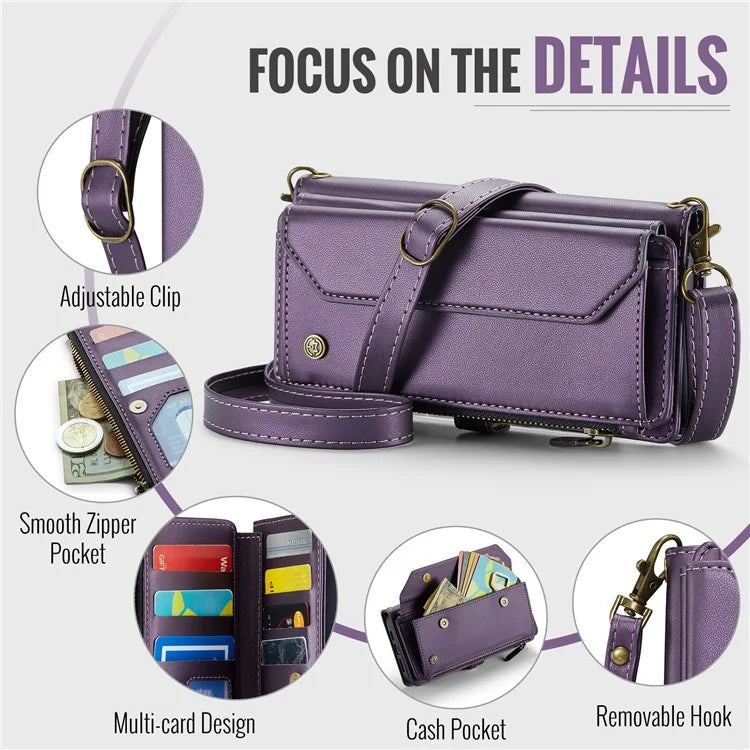 CASEME C36 Series For iPhone XR Case Zipper Handbag Purse RFID Blocking PU Leather Phone Cover